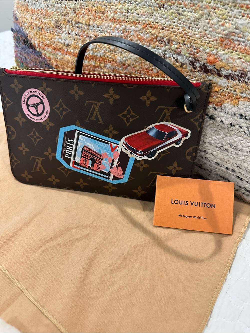 Louis Vuitton Monogram Pouch with Red Striped Interior and Gold Hardware